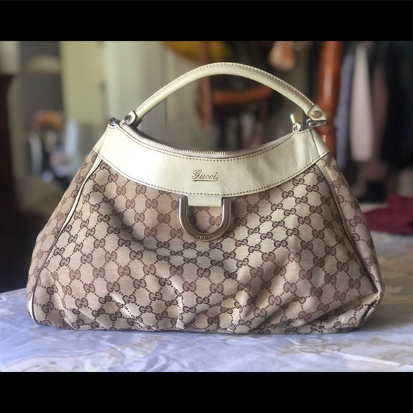 Gucci Handbags - Gucci Abbey D-Ring GG Signature White leather NICE